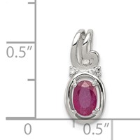 Sterling Silver Rhodium Plated Diamond & Ruby Oval Pendant view 3