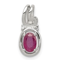 Sterling Silver Rhodium Plated Diamond & Ruby Oval Pendant view 1