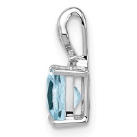 Sterling Silver Rhodium Plated Dia. & Aquamarine Square Pendant view 2