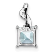 Sterling Silver Rhodium Plated Dia. & Aquamarine Square Pendant view 4