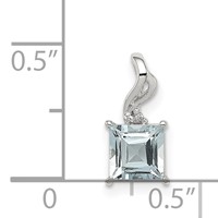 Sterling Silver Rhodium Plated Dia. & Aquamarine Square Pendant view 3