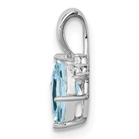 Sterling Silver Rhodium Plated Dia. & Aquamarine Square Pendant view 2