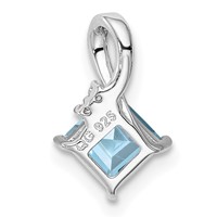 Sterling Silver Rhodium Plated Dia. & Aquamarine Square Pendant view 3