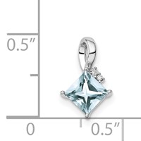 Sterling Silver Rhodium Plated Dia. & Aquamarine Square Pendant view 4