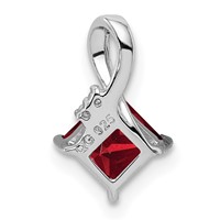 Sterling Silver Rhodium Plated Diamond & Garnet Square Pendant view 4