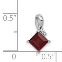 Sterling Silver Rhodium Plated Diamond & Garnet Square Pendant view 3