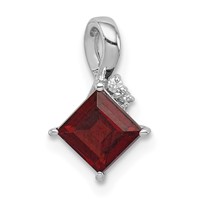 Sterling Silver Rhodium Plated Diamond & Garnet Square Pendant view 1