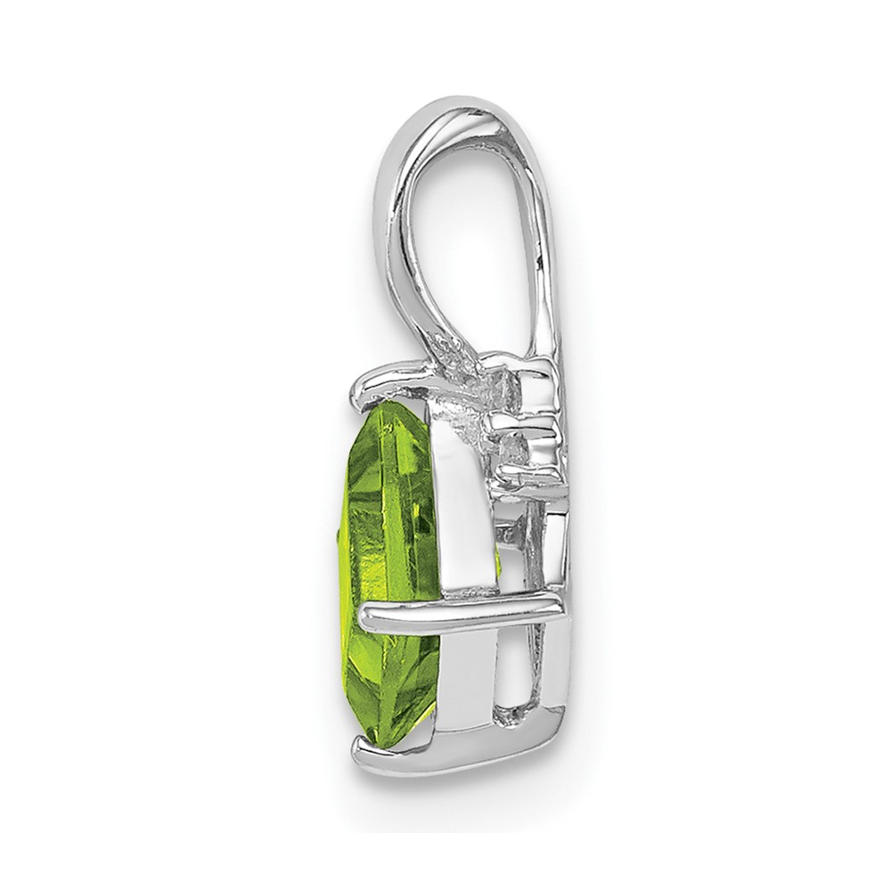 Sterling Silver Rhodium Plated Diamond and Peridot Square Pendant (QP2990PE)