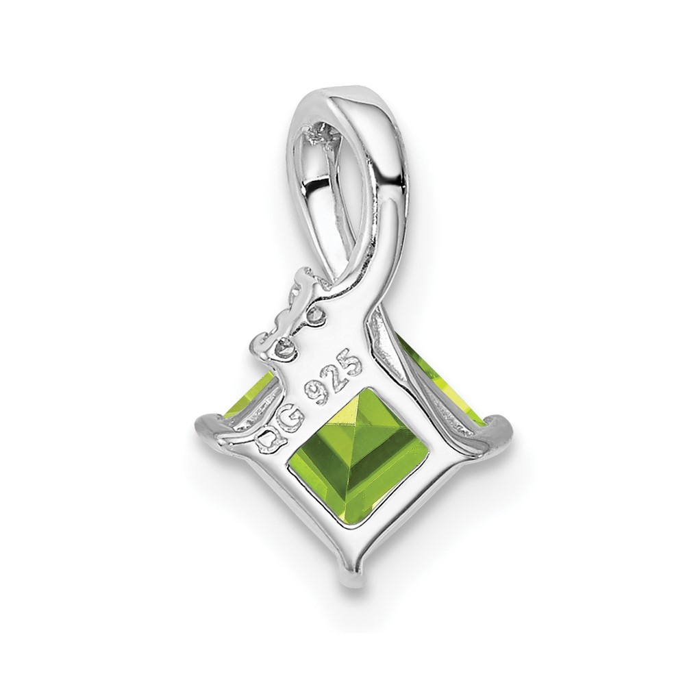 Sterling Silver Rhodium Plated Diamond and Peridot Square Pendant (QP2990PE)