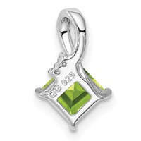 Sterling Silver Rhodium Plated Diamond and Peridot Square Pendant view 3