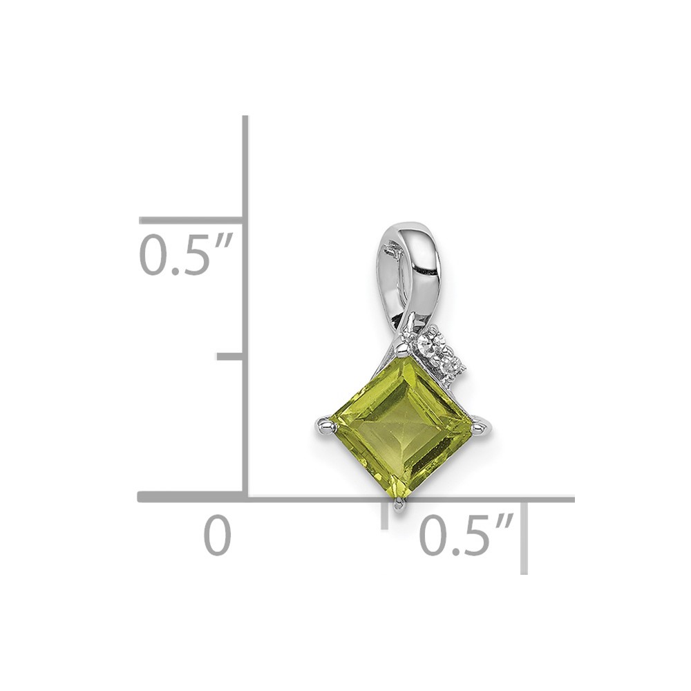 Sterling Silver Rhodium Plated Diamond and Peridot Square Pendant (QP2990PE)