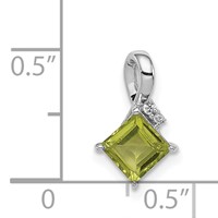 Sterling Silver Rhodium Plated Diamond and Peridot Square Pendant view 4