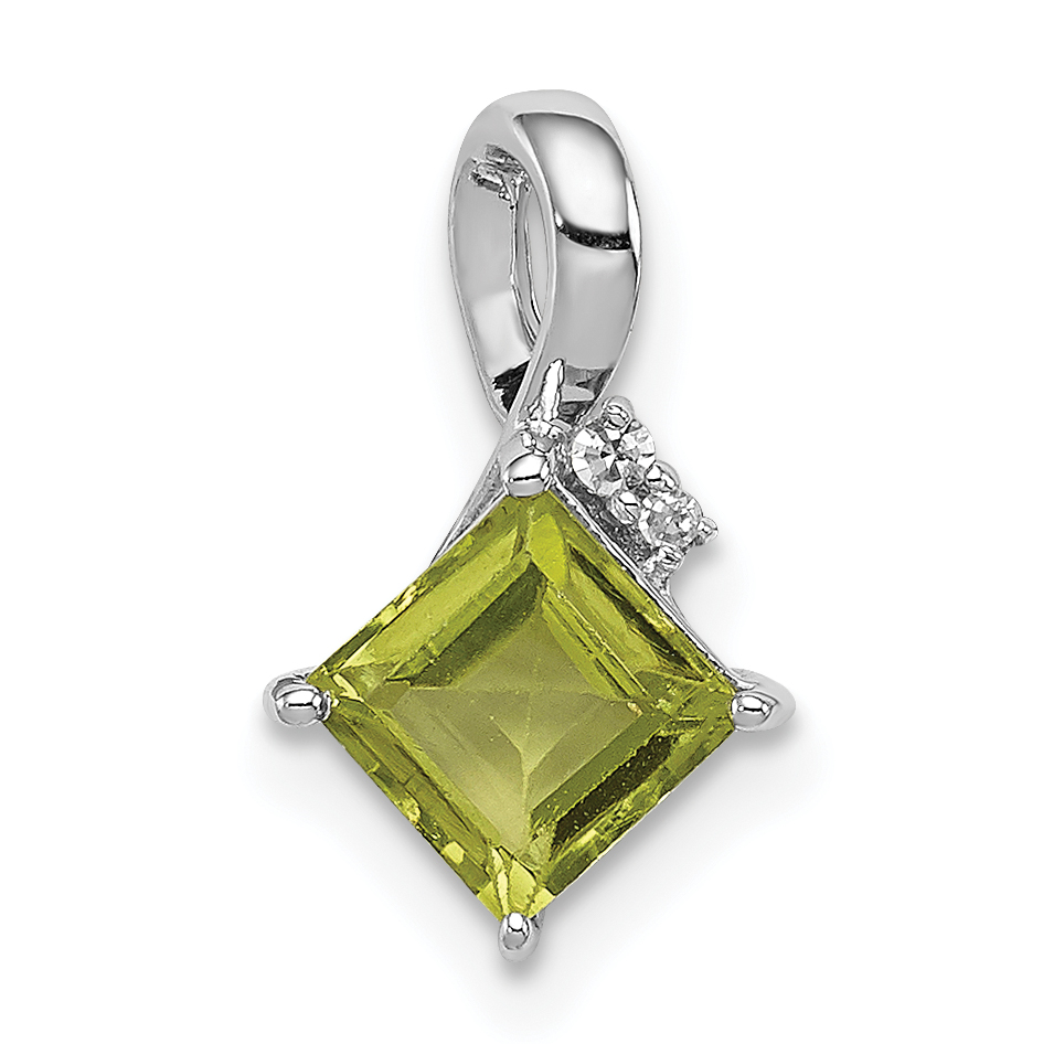 Sterling Silver Rhodium Plated Diamond and Peridot Square Pendant (QP2990PE)