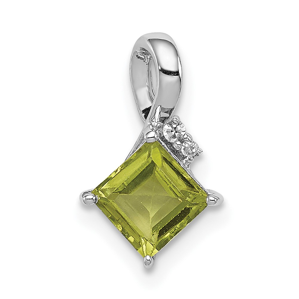 Sterling Silver Rhodium Plated Diamond and Peridot Square Pendant (QP2990PE)