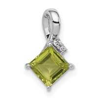 Sterling Silver Rhodium Plated Diamond and Peridot Square Pendant view 1
