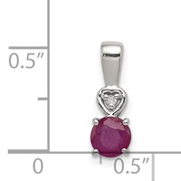 Sterling Silver Rhodium Plated Diamond & Ruby Round Pendant view 3