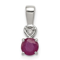 Sterling Silver Rhodium Plated Diamond & Ruby Round Pendant view 1