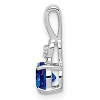 Sterling Silver Rhodium Plated Diamond & Sapphire Round Pendant view 2