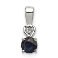 Sterling Silver Rhodium Plated Diamond & Sapphire Round Pendant view 1