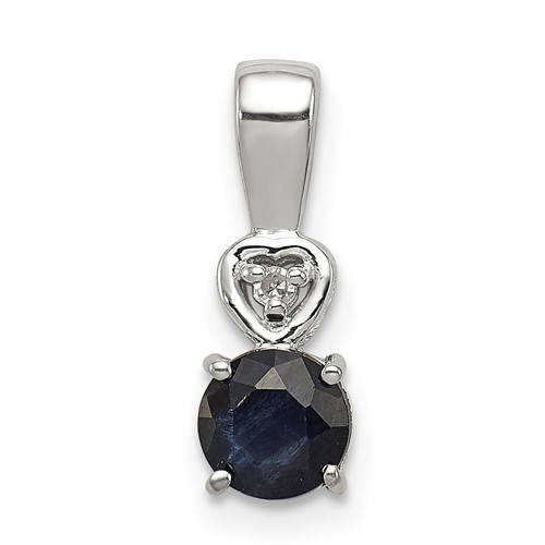Sterling Silver Rhodium Plated Diamond & Sapphire Round Pendant