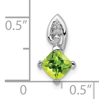 Sterling Silver Rhodium Plated Diamond and Peridot Square Pendant view 3