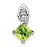 Sterling Silver Rhodium Plated Diamond and Peridot Square Pendant view 1