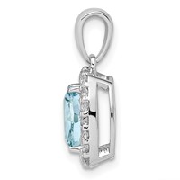 Sterling Silver Rhodium Plated White Topaz & Aquamarine Pendant view 2