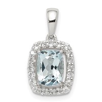 Sterling Silver Rhodium Plated White Topaz & Aquamarine Pendant view 1