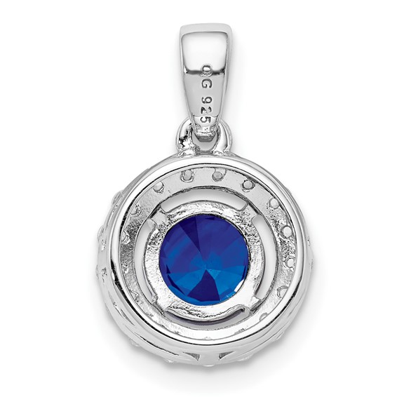 Sterling Silver Rhodium Plated White Topaz & Sapphire Pendant
