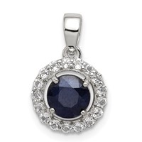 Sterling Silver Rhodium Plated White Topaz & Sapphire Pendant view 1