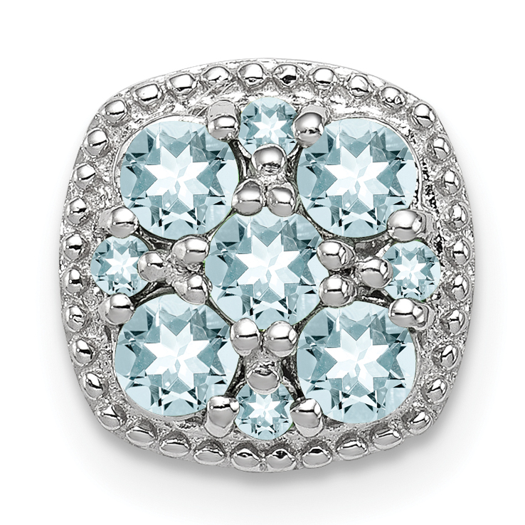 Sterling Silver Rhodium Plated Aquamarine Square Pendant Slide (QP2998AQ)