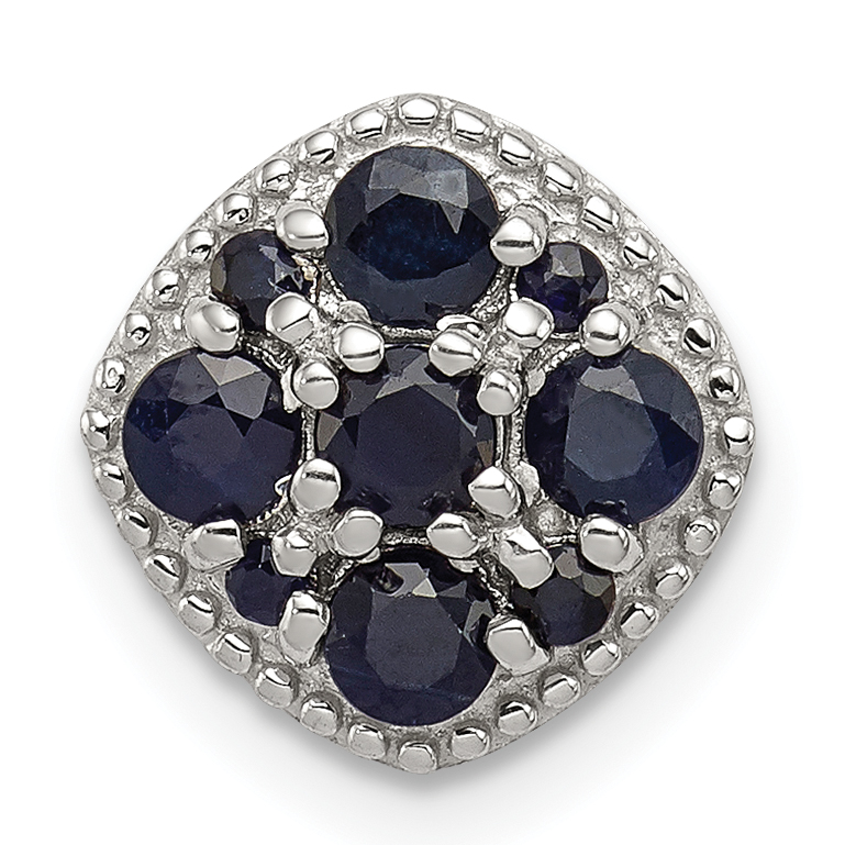 Sterling Silver Rhodium Plated Sapphire Square Pendant Slide (QP2998S)