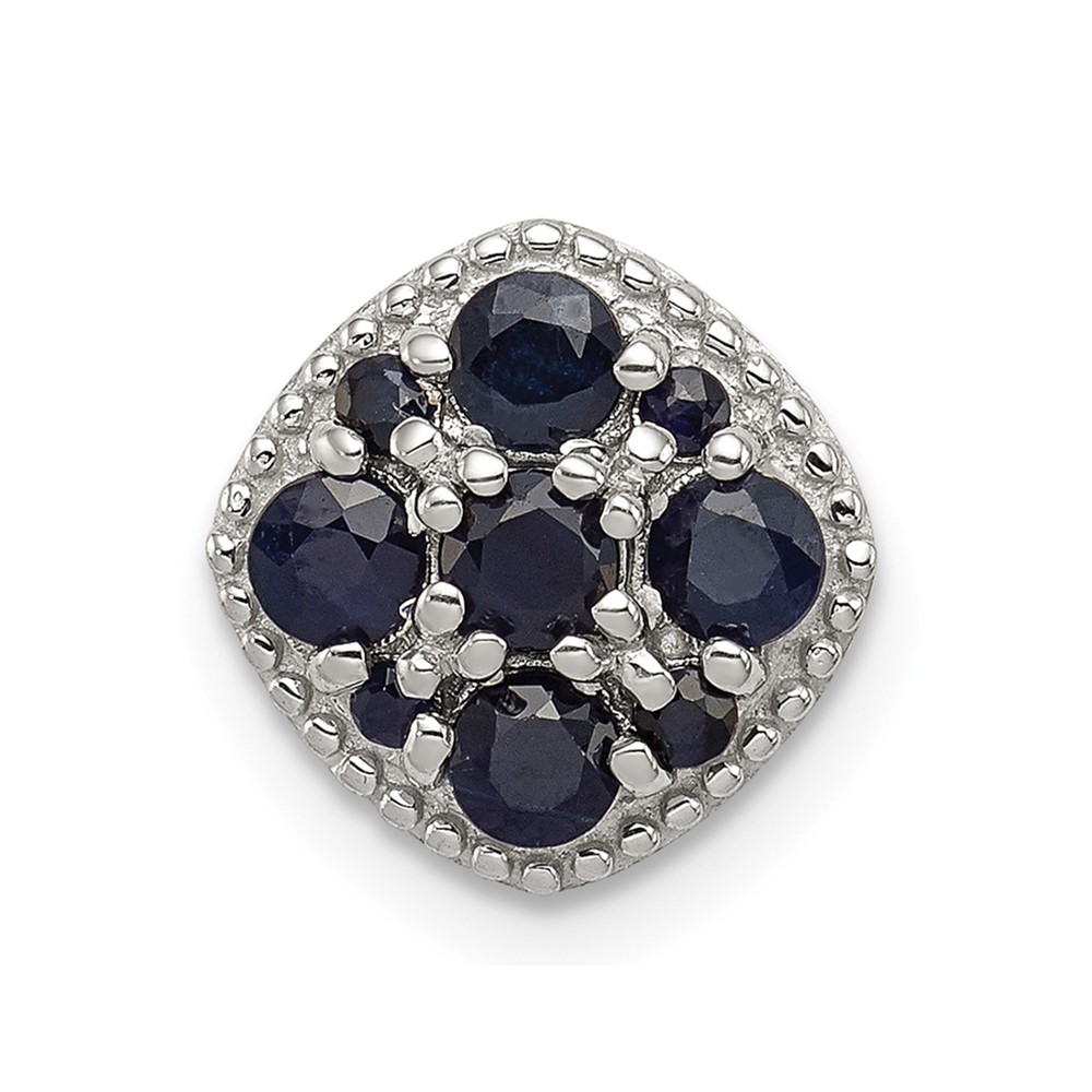 Sterling Silver Rhodium Plated Sapphire Square Pendant Slide (QP2998S)