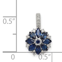 Sterling Silver Rhodium Plated Diamond & Sapphire Pendant view 3