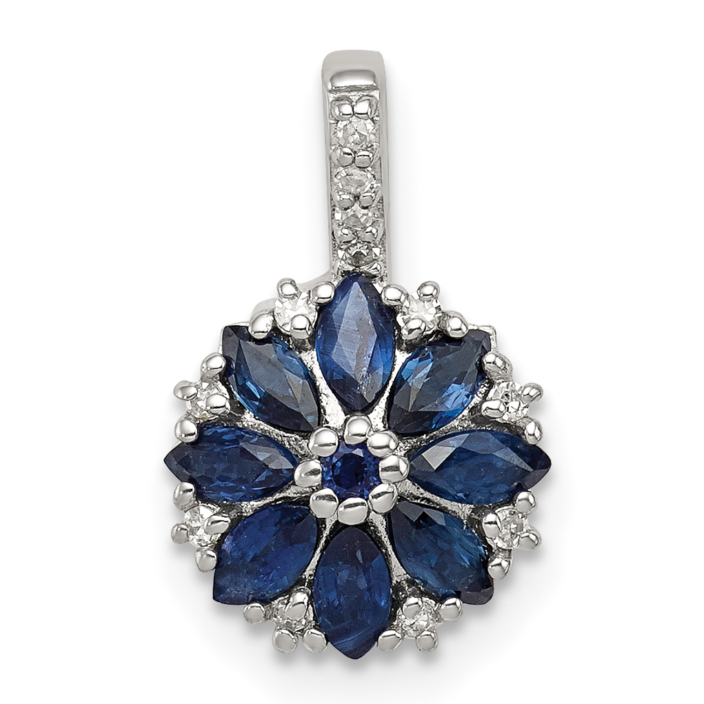 Sterling Silver Rhodium Plated Diamond & Sapphire Pendant (QP2999S)