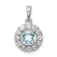 Sterling Silver Rhodium Plated White Topaz & Aquamarine Pendant view 1
