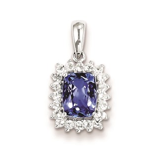 Sterling Silver Rhodium Plated White Topaz & Tanzanite Pendant