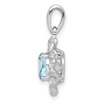 Sterling Silver Rhodium Plated White Topaz Aquamarine Pendant view 2