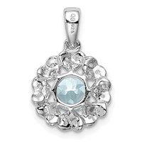 Sterling Silver Rhodium Plated White Topaz Aquamarine Pendant view 4