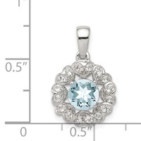Sterling Silver Rhodium Plated White Topaz Aquamarine Pendant view 3