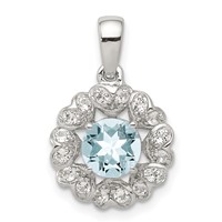Sterling Silver Rhodium Plated White Topaz Aquamarine Pendant view 1