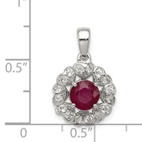 Sterling Silver Rhodium Plated White Topaz & Ruby Pendant view 3