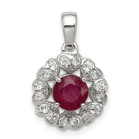 Sterling Silver Rhodium Plated White Topaz & Ruby Pendant view 1