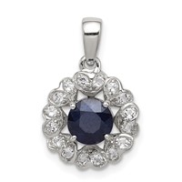 Sterling Silver Rhodium Plated White Topaz & Sapphire Pendant view 1
