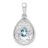 Sterling Silver Rhodium Plated Aquamarine Teardrop Pendant view 3