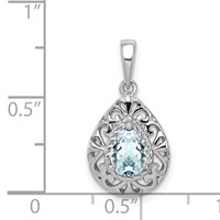 Sterling Silver Rhodium Plated Aquamarine Teardrop Pendant view 4