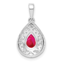 Sterling Silver Rhodium Plated Ruby Teardrop Pendant view 4