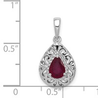 Sterling Silver Rhodium Plated Ruby Teardrop Pendant view 3