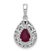 Sterling Silver Rhodium Plated Ruby Teardrop Pendant view 1