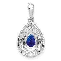 Sterling Silver Rhodium Plated Sapphire Teardrop Pendant view 4